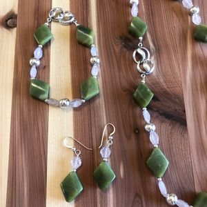 925 sterling Silver Rose Quartz green gemstone